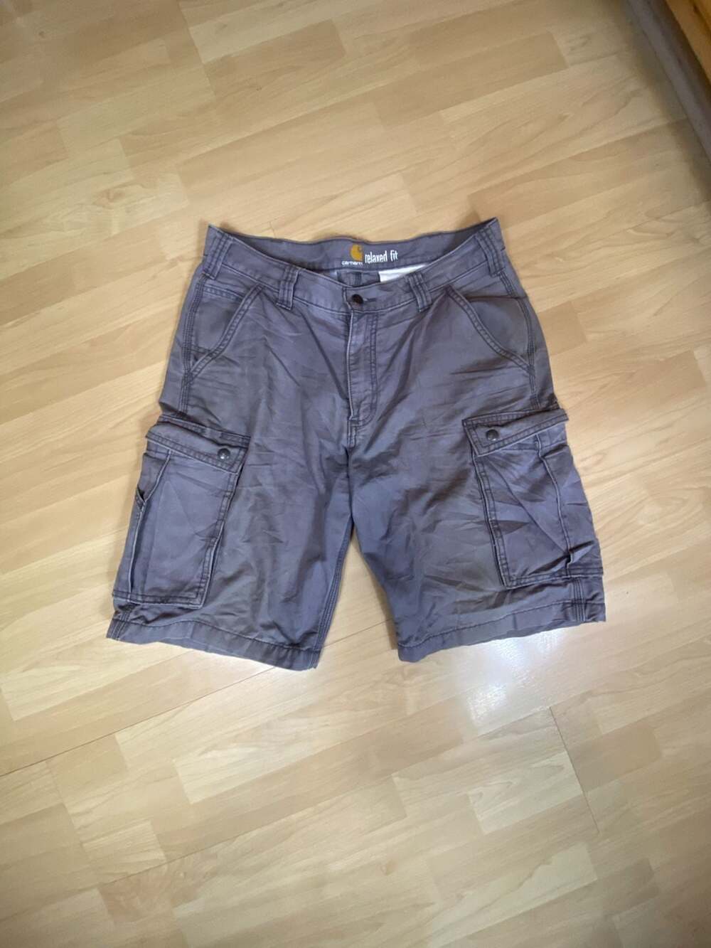 Carhartt Men's Relaxed Fit Cargo Shorts Multiple Pockets Gray Canvas Size 34 Men